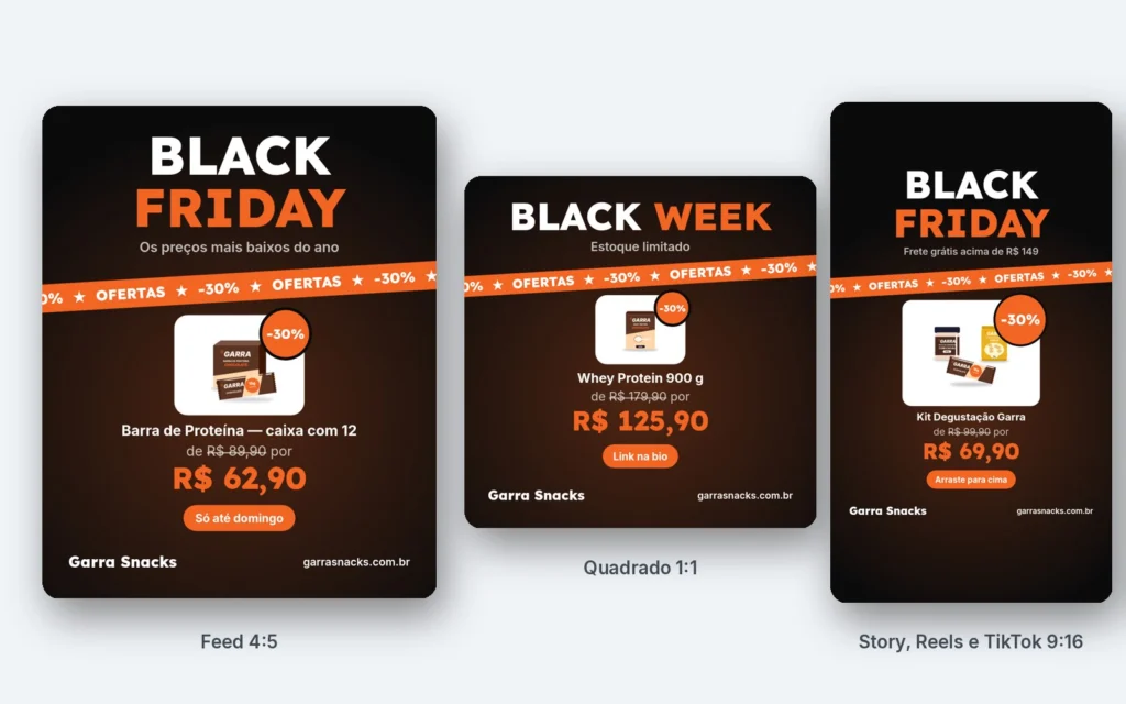 Três artes de Black Friday prontas: feed, quadrado e story Três artes de Black Friday prontas: feed, quadrado e story