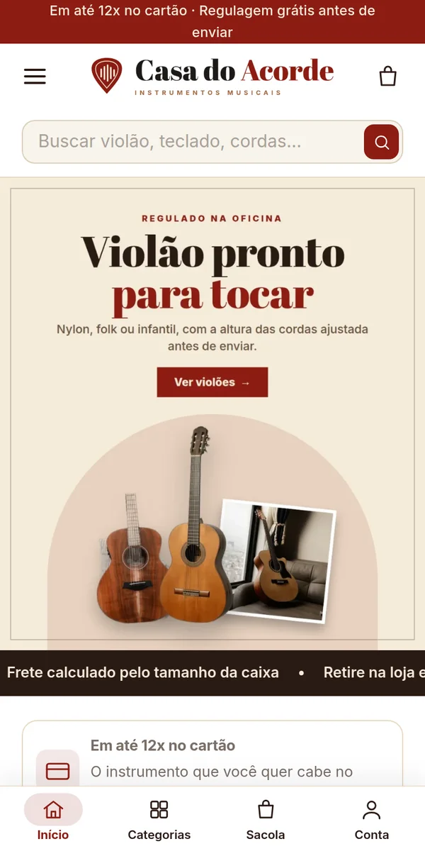 A loja Casa do Acorde aberta no celular