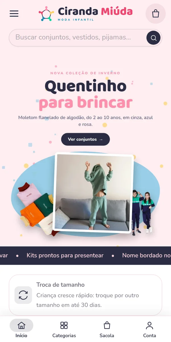 A loja Ciranda Miúda aberta no celular