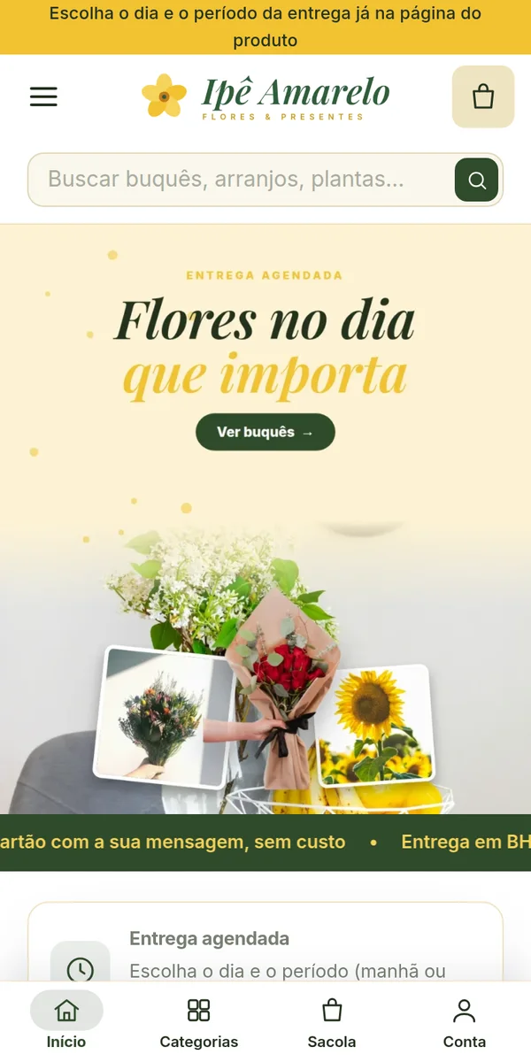 A loja Ipê Amarelo aberta no celular