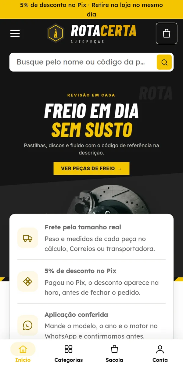 A loja Rota Certa aberta no celular