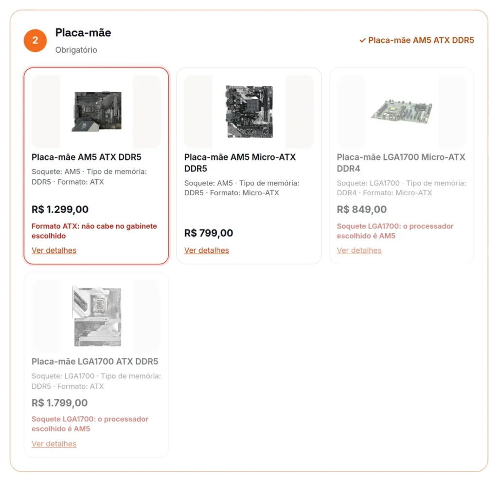 A etapa Placa-mãe do Monte seu PC com as placas de outro soquete apagadas e o motivo embaixo